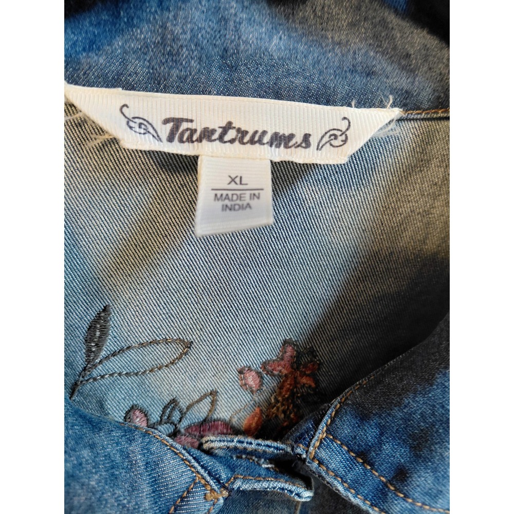 Tantrums Women's Embroidered Denim Jacket Medium Wash Long Sleeve‎ Blue XL - Picture 5 of 11